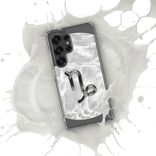 Zodiac Capricorn Samsung Phone Case with Ripple Marble design, showcasing a sleek look against a splash background.