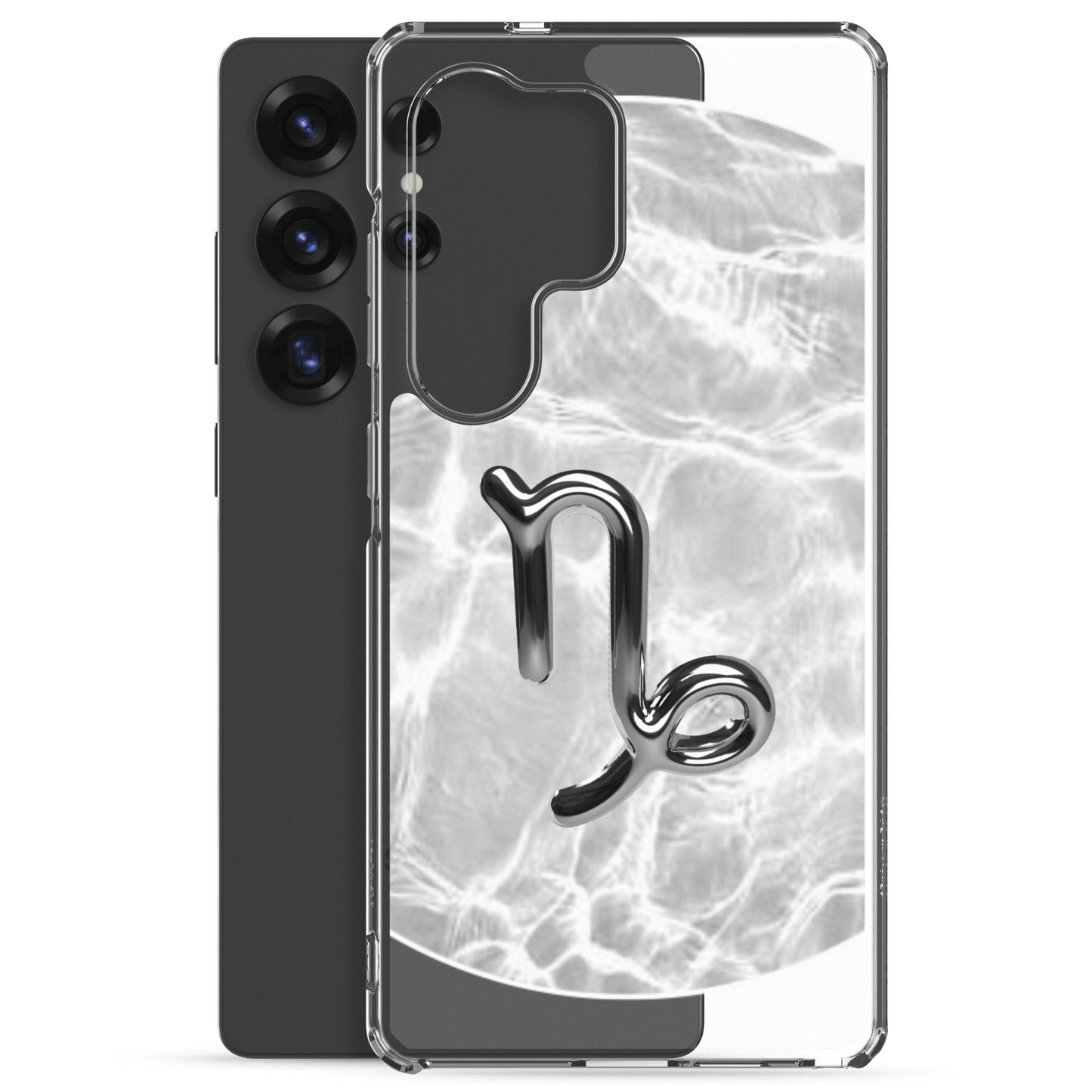 Zodiac Capricorn Samsung phone case with ripple marble design, showcasing the Capricorn symbol and sleek protection.