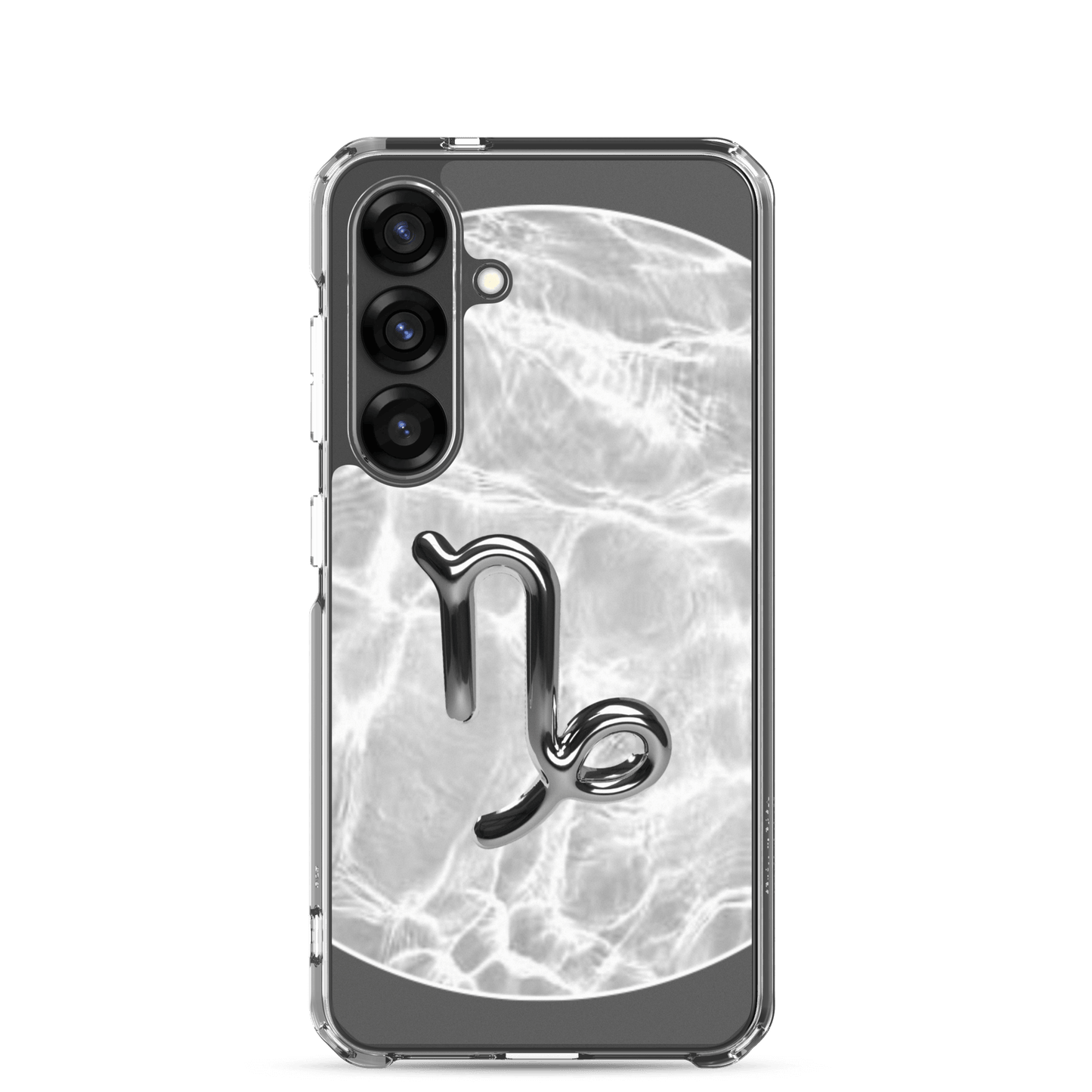 Zodiac Capricorn Samsung phone case with ripple marble design, showcasing the Capricorn symbol and sleek style.