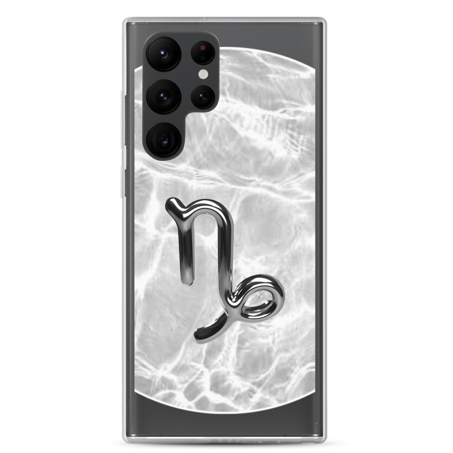 Zodiac Capricorn Samsung Phone Case featuring Ripple Marble design, showcasing a sleek, protective finish in grayscale.