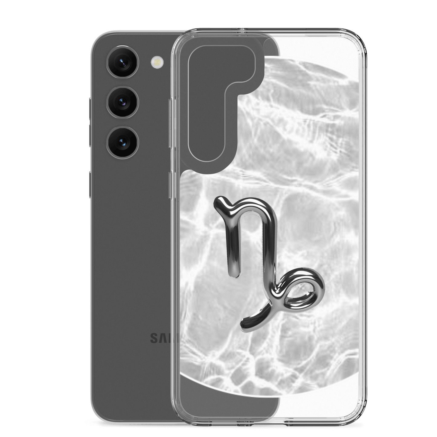 Zodiac Capricorn Samsung phone case with ripple marble design, showcasing elegance and resilience.