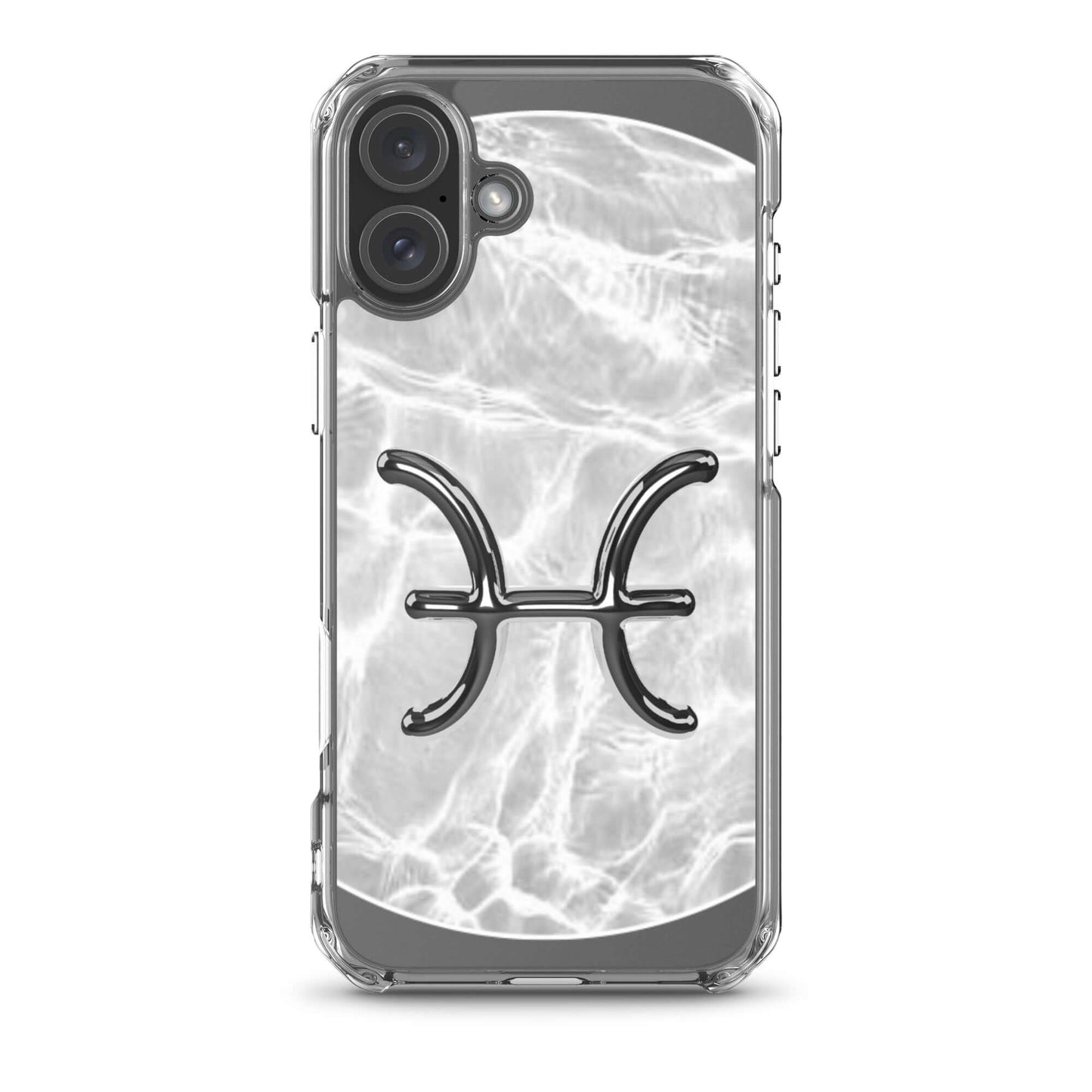 Zodiac Pisces Magsafe iPhone Case with marble ripple design and metallic Pisces emblem, offering style and protection.