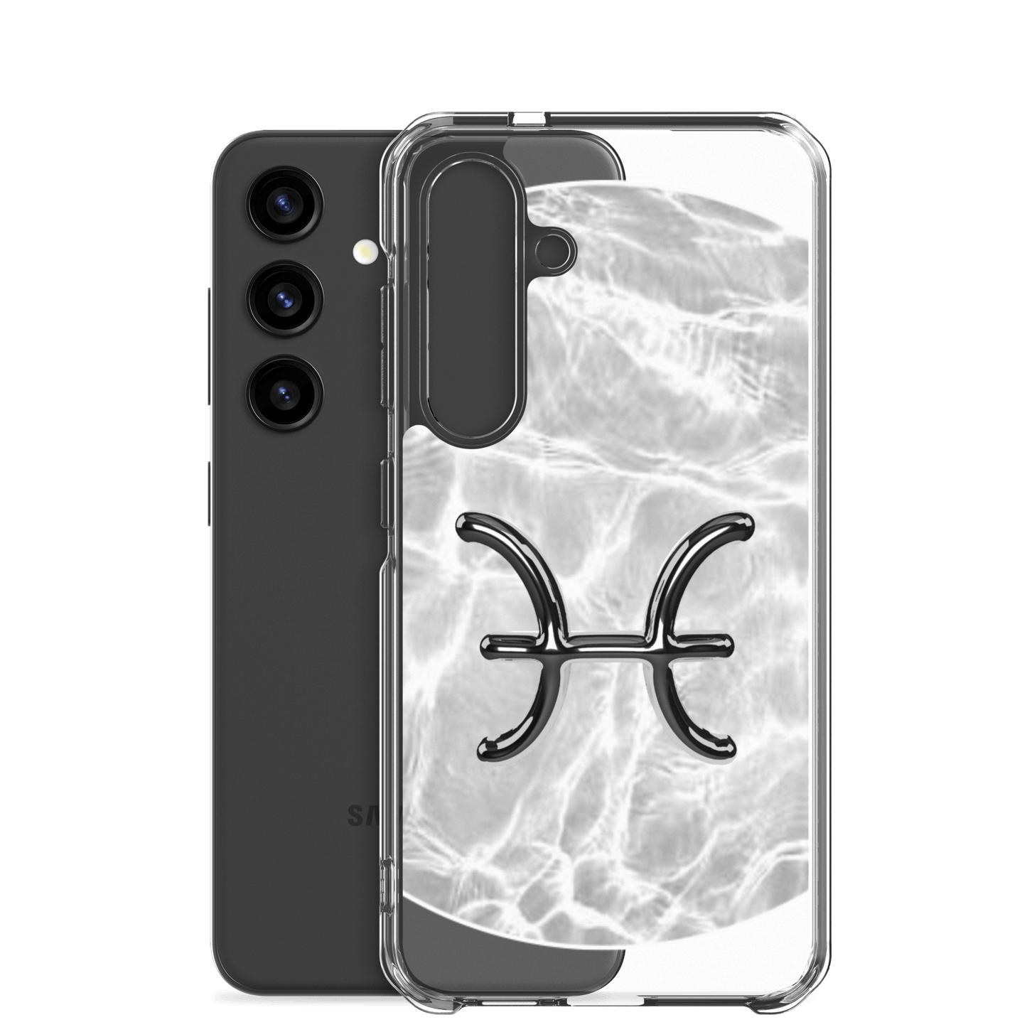 Zodiac Pisces Samsung Phone Case with Ripple Marble design, showcasing the Pisces symbol on a protective case.