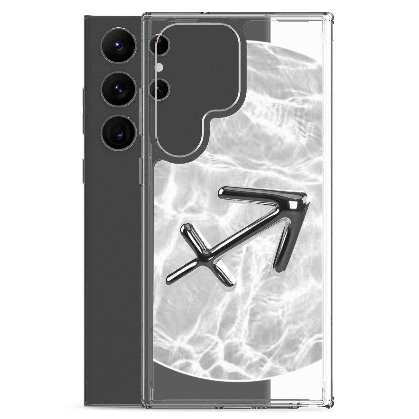 Zodiac Sagittarius Samsung Phone Case with Ripple Marble design, showcasing a sleek, cosmic aesthetic for your phone.
