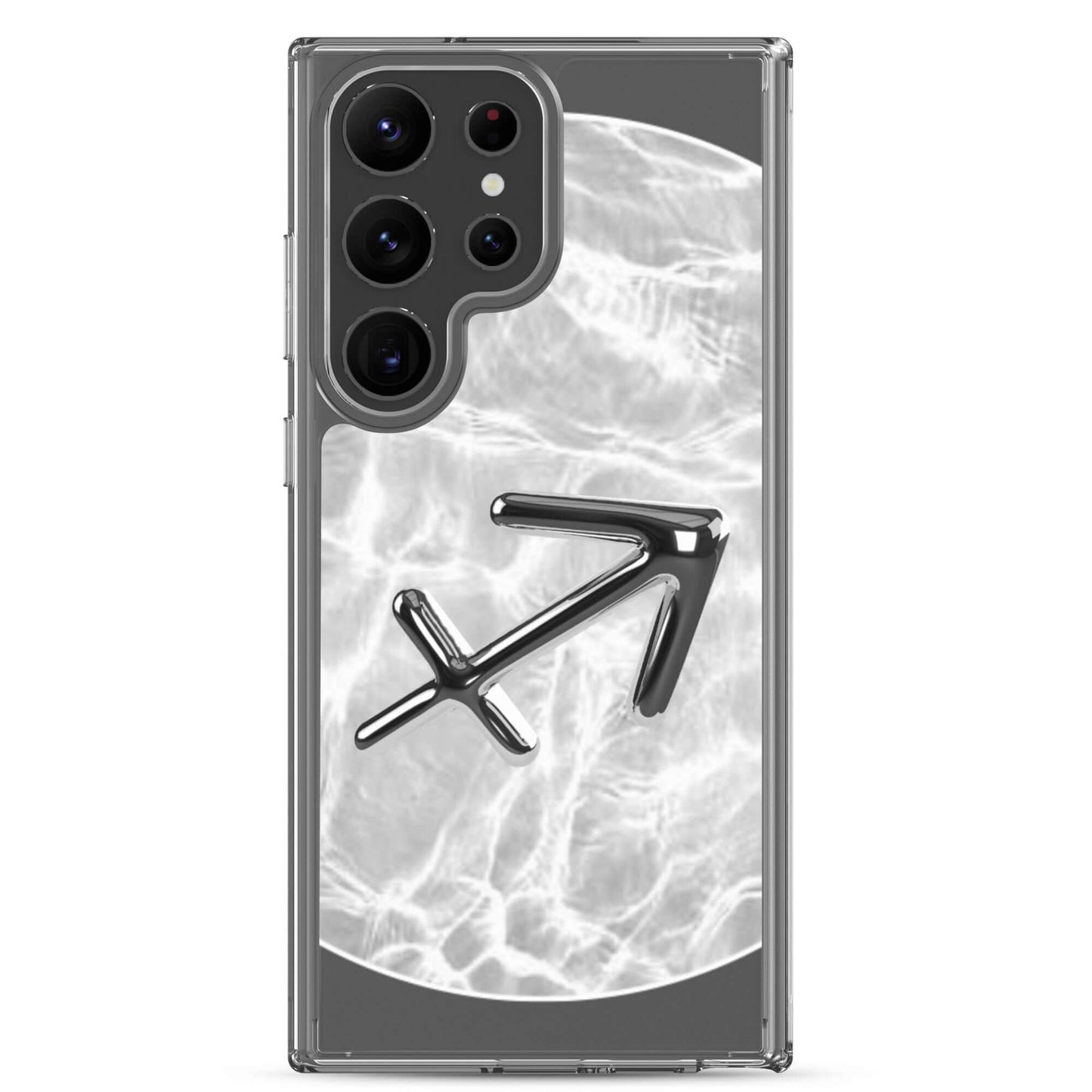Zodiac Sagittarius Samsung Phone Case with Ripple Marble design and silver arrow accents, offering stylish protection.
