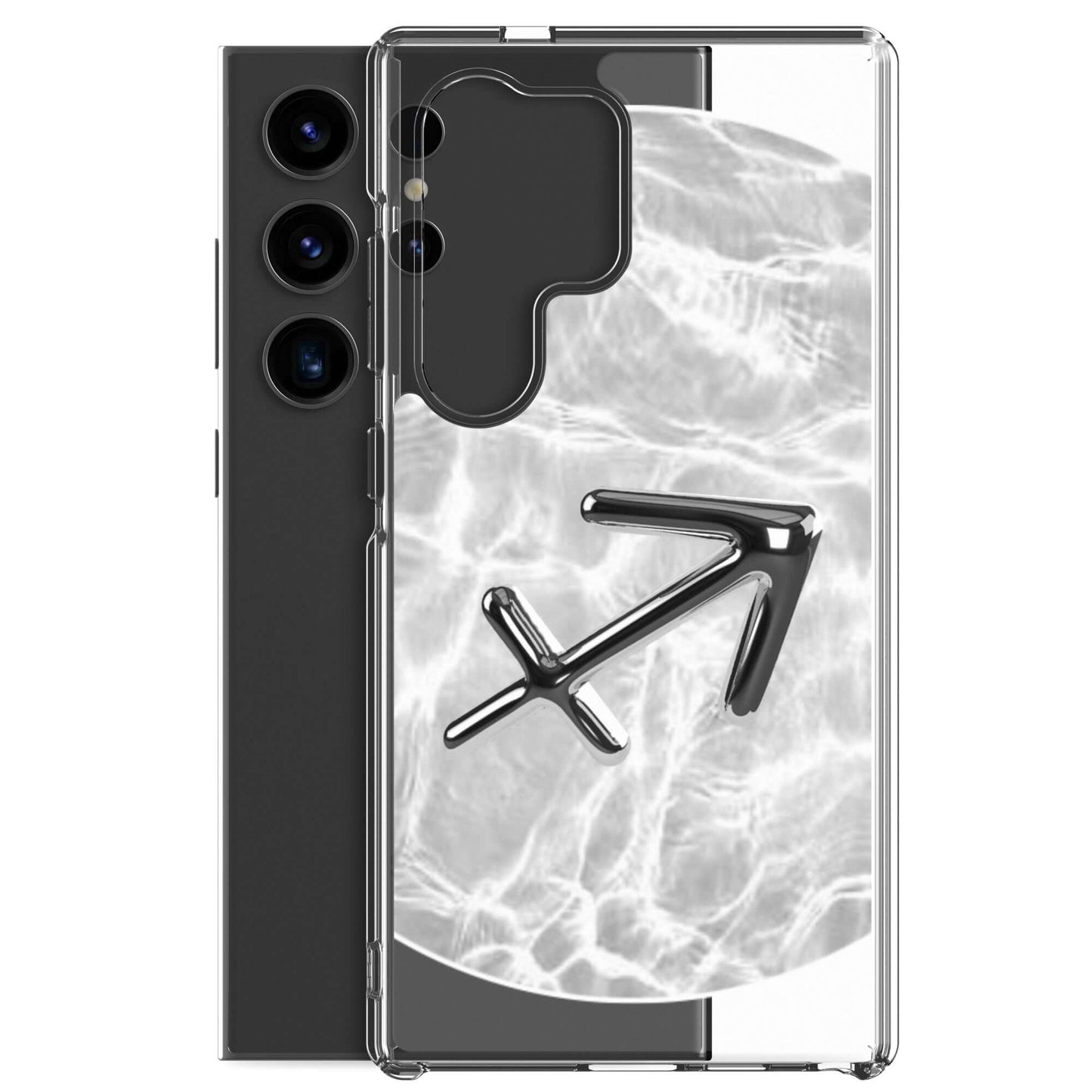 Zodiac Sagittarius Samsung Phone Case featuring a stylish ripple marble design and archer symbol, perfect for cosmic vibes.
