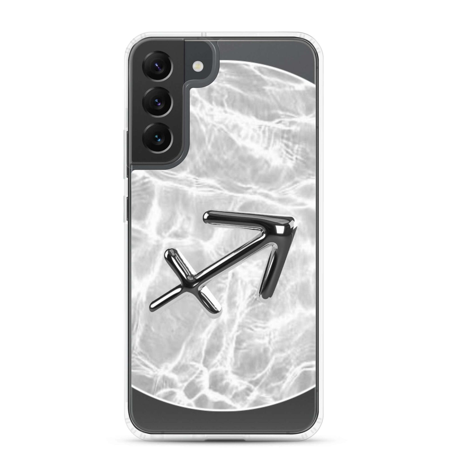 Zodiac Sagittarius Samsung Phone Case features Ripple Marble design with archery symbol on a sleek background.