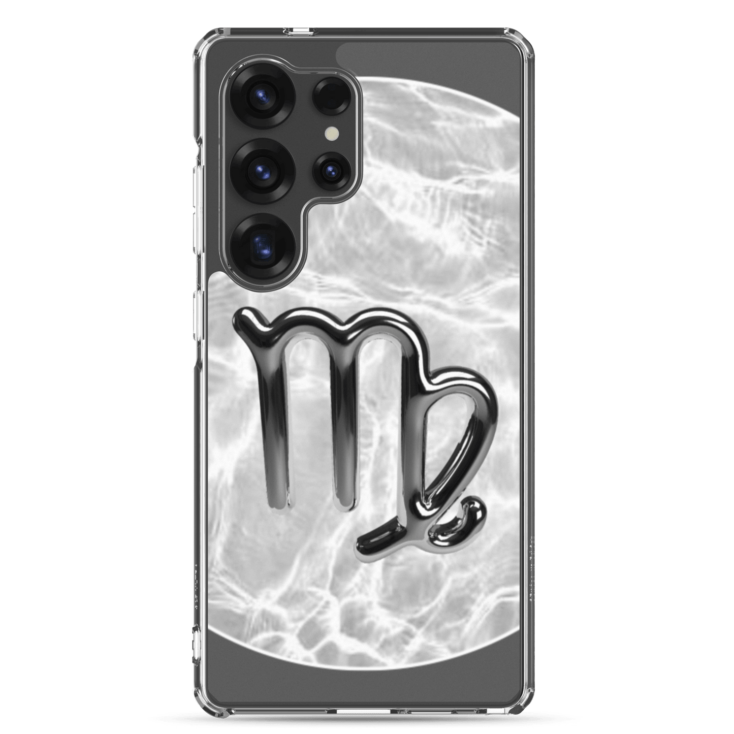 Zodiac Virgo Samsung phone case featuring a ripple marble design and an elegant Virgo symbol.