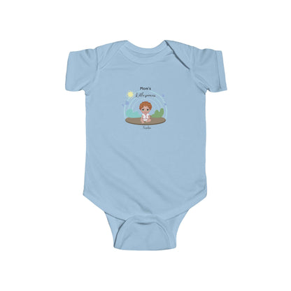 Customizable infant bodysuit in light blue with playful design, perfect for newborns and thoughtful gifts.