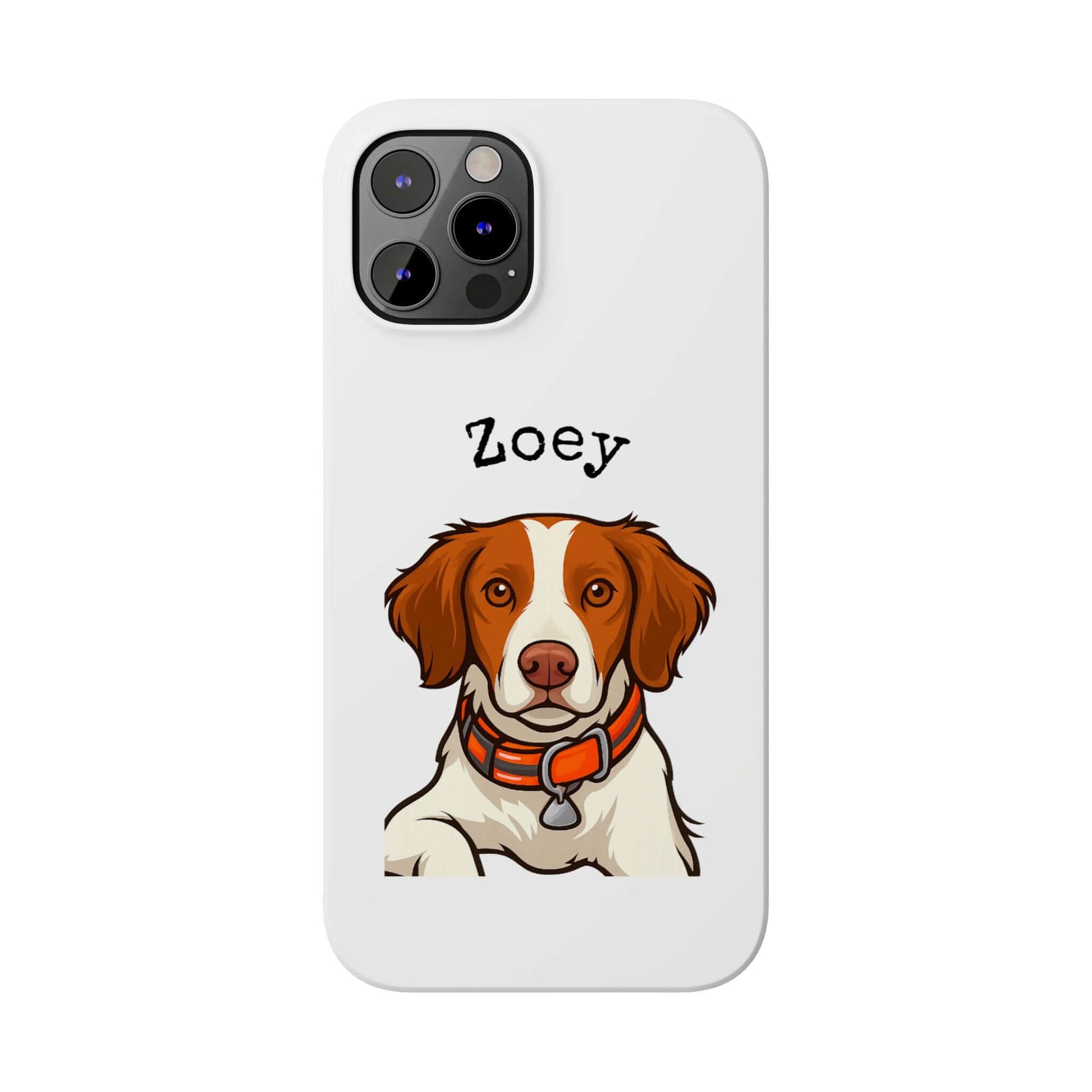 Custom cartoon phone case featuring a dog named Zoey with a glossy finish and protective design.