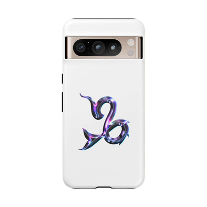 Personalized Zodiac phone case featuring a vibrant, cosmic Capricorn design on a sleek white background.