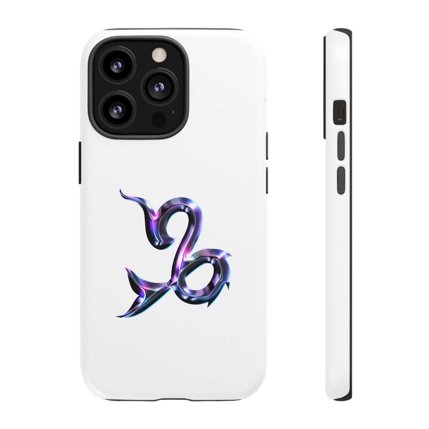 Personalized zodiac phone case featuring a vibrant Capricorn design on a sleek white background.