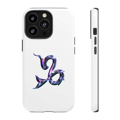 Personalized zodiac phone case featuring a vibrant Capricorn design on a sleek white background.