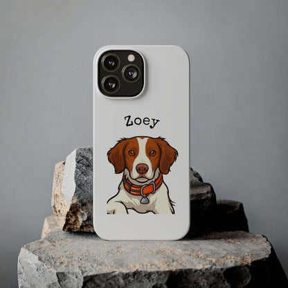 Custom cartoon dog phone case featuring a beagle named Zoey on a stylish white background.