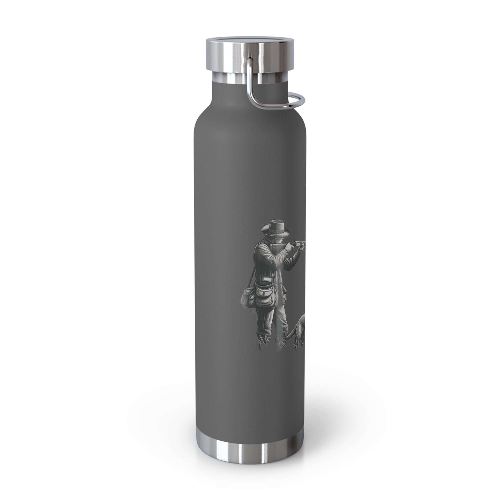 Personalized copper vacuum insulated bottle with hunter and dog design, perfect for outdoor adventures.