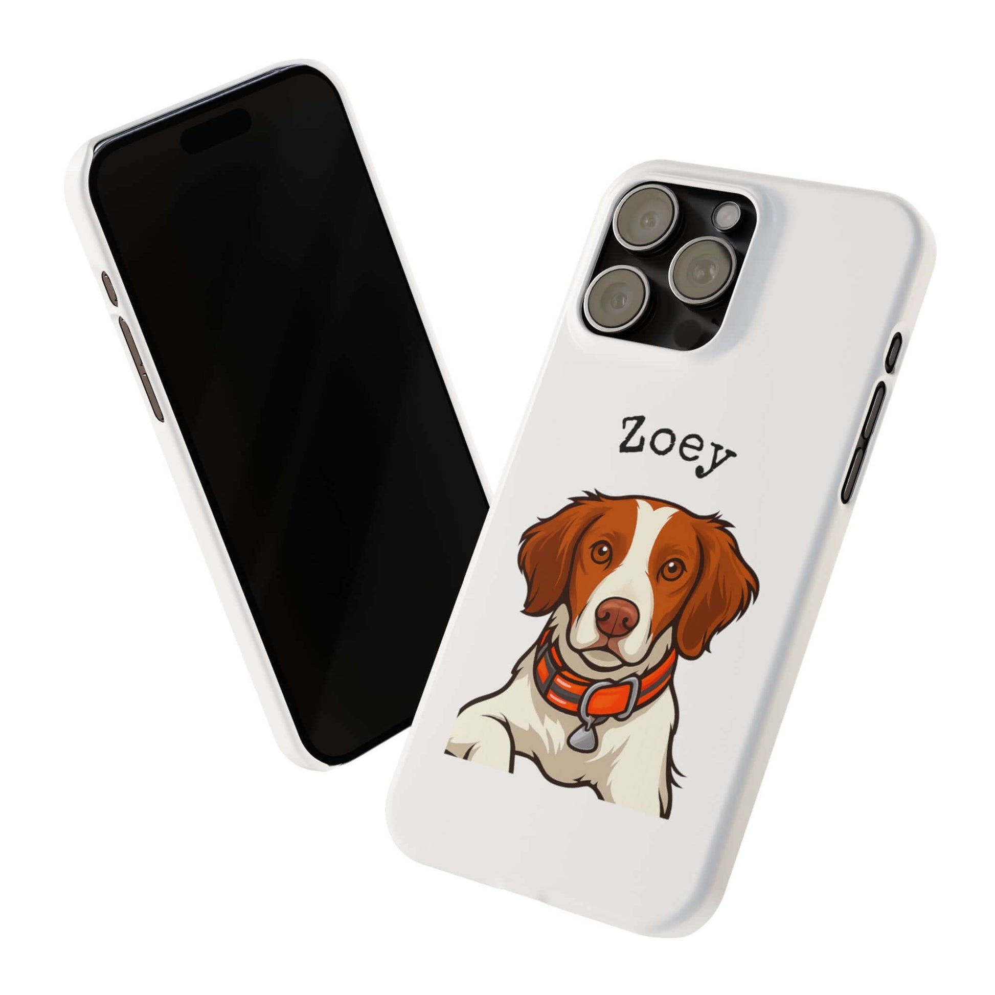 Custom cartoon phone case featuring a dog illustration of Zoey, ideal for dog lovers.