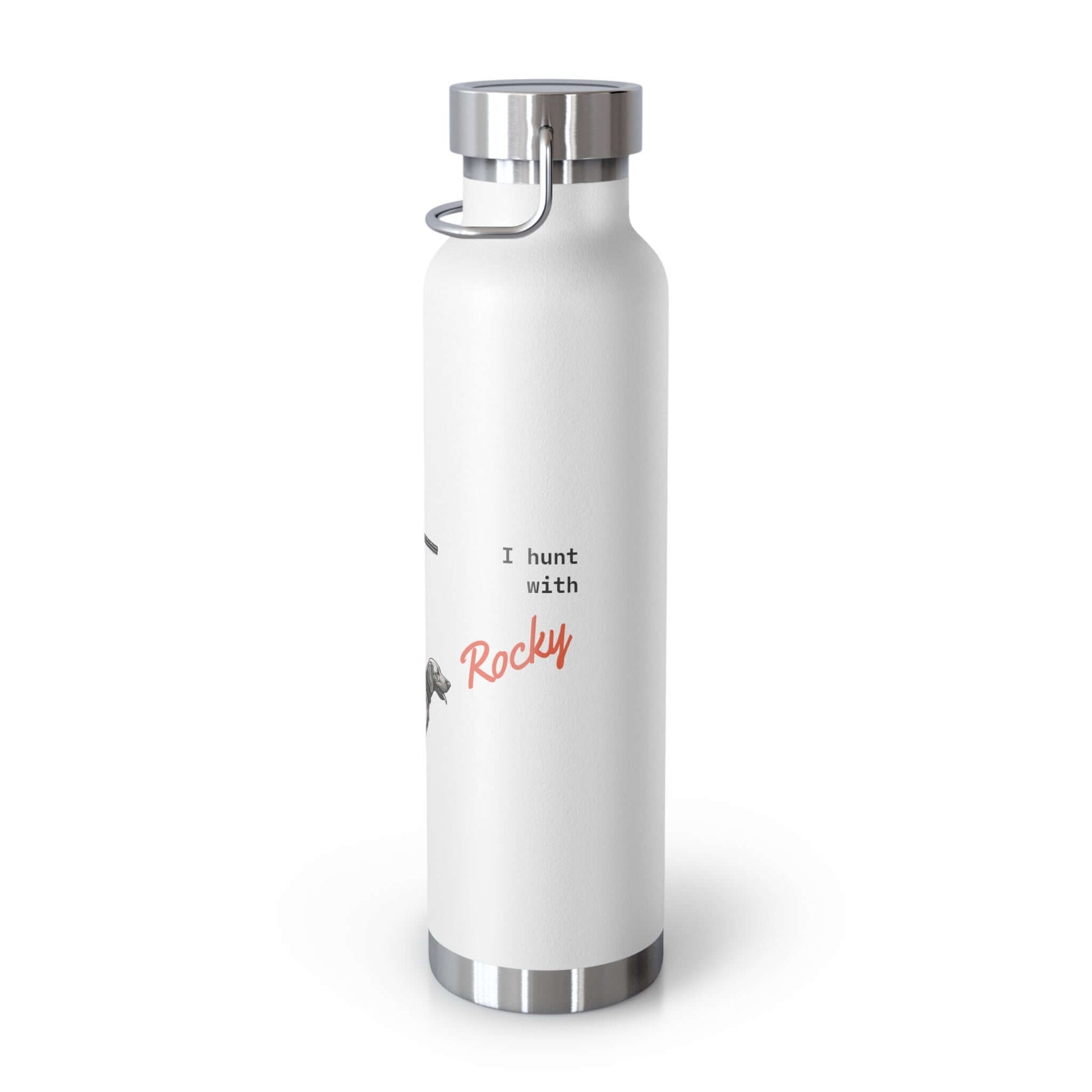 Personalized copper vacuum insulated bottle with hunter and dog design, perfect for outdoor adventures.