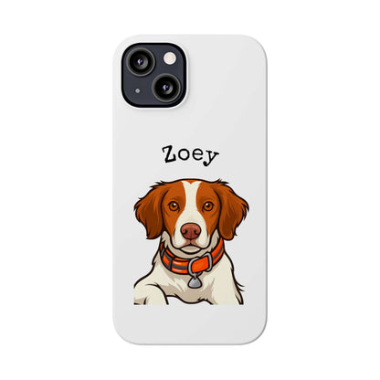 Custom cartoon phone case featuring a dog portrait named Zoey with a stylish and glossy finish.