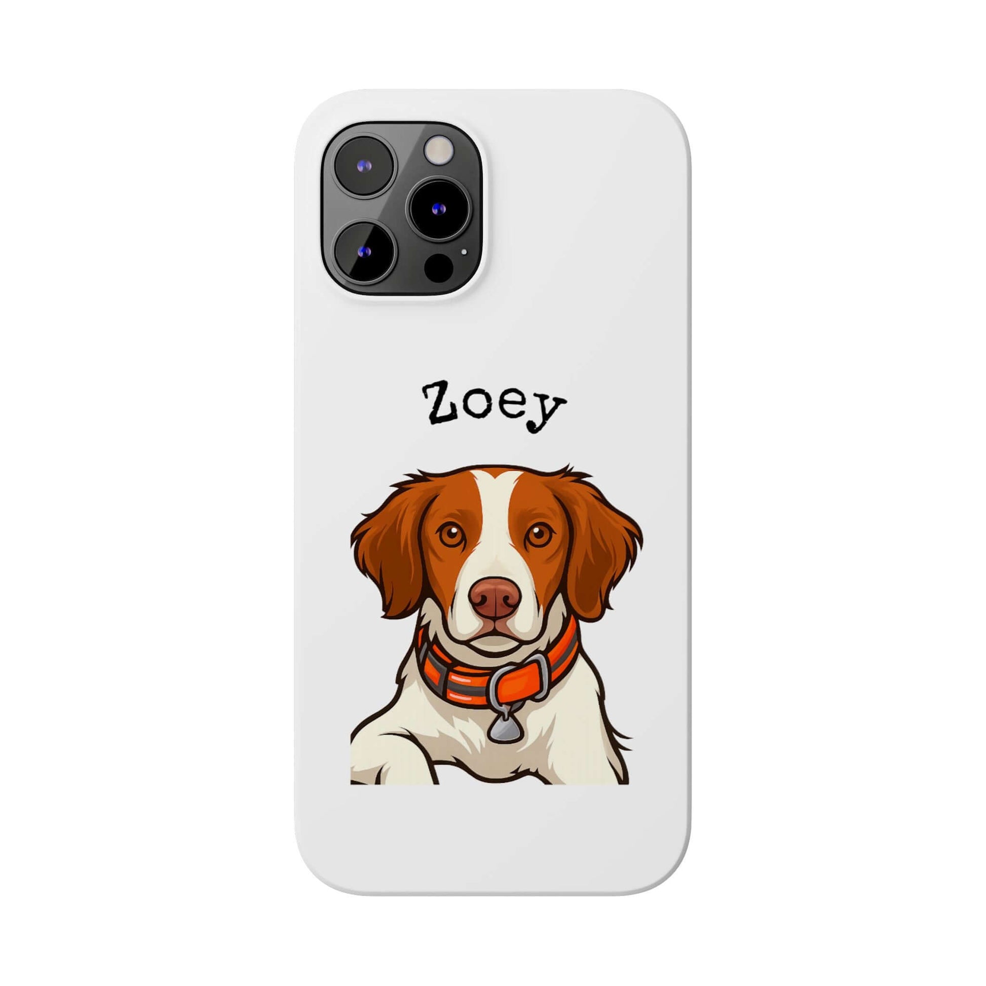 Custom dog cartoon phone case featuring a portrait of a dog named Zoey, perfect for pet lovers.