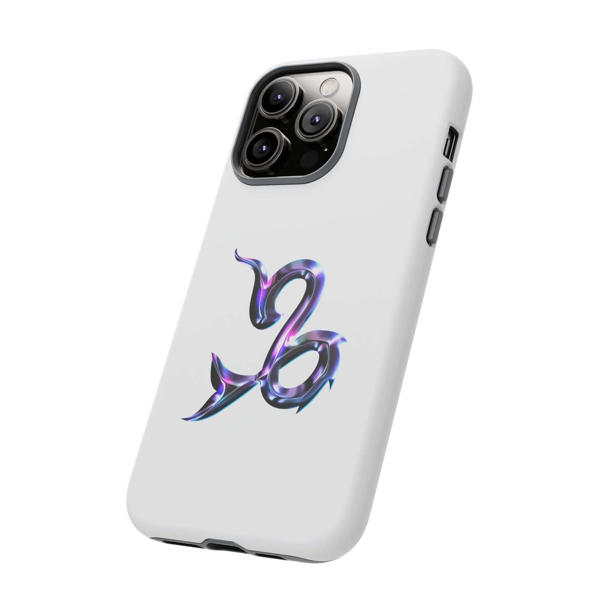 Personalized Zodiac phone case featuring a vibrant Capricorn design on a sleek white background.