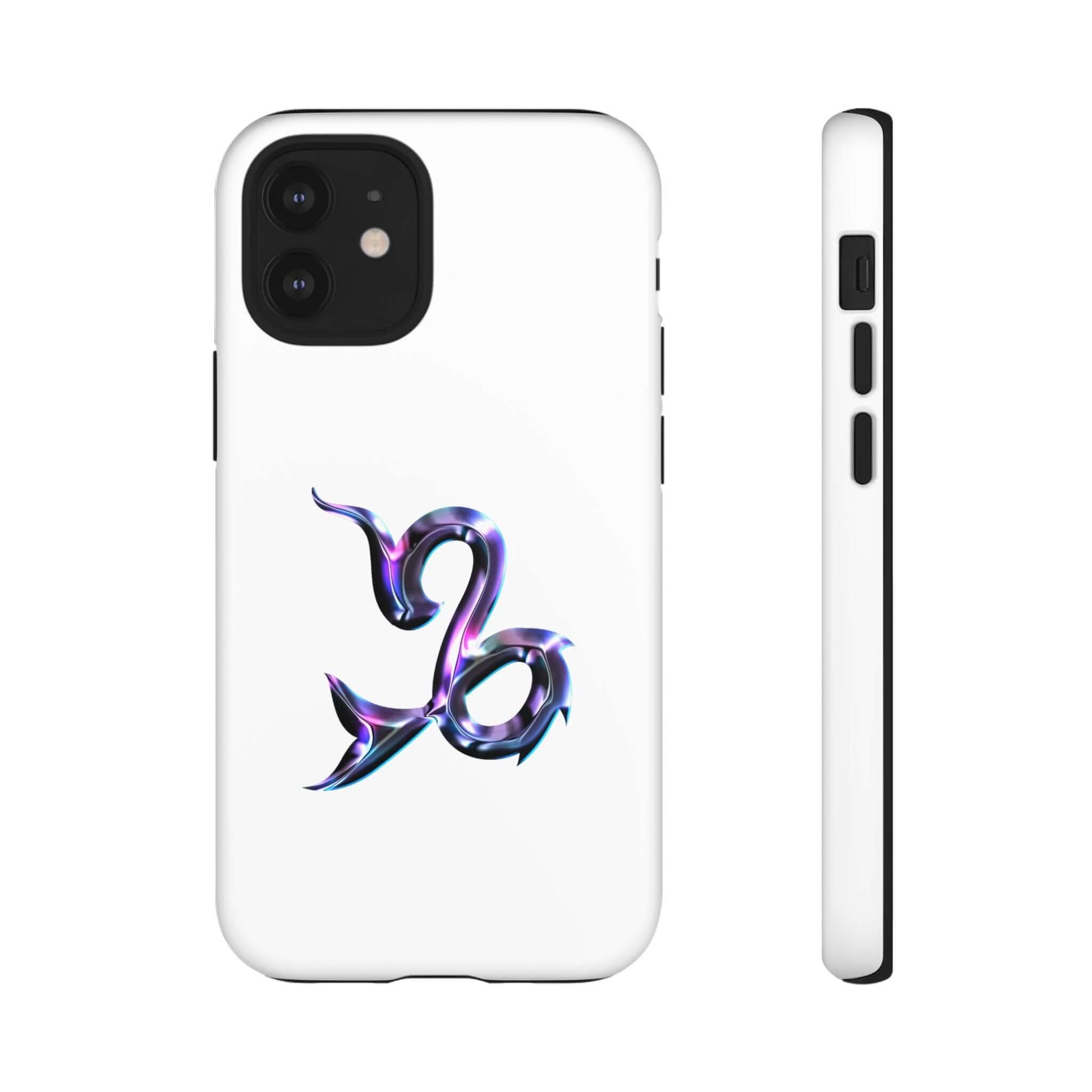Personalized Zodiac phone case featuring a vibrant Capricorn design on a sleek white background.