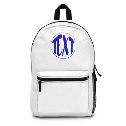 Personalized stylish white backpack with custom text and durable design for everyday use.