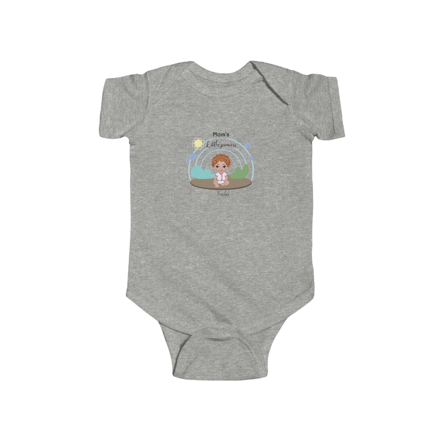 Customizable infant bodysuit in gray with adorable design, perfect for newborns and baby gifts.