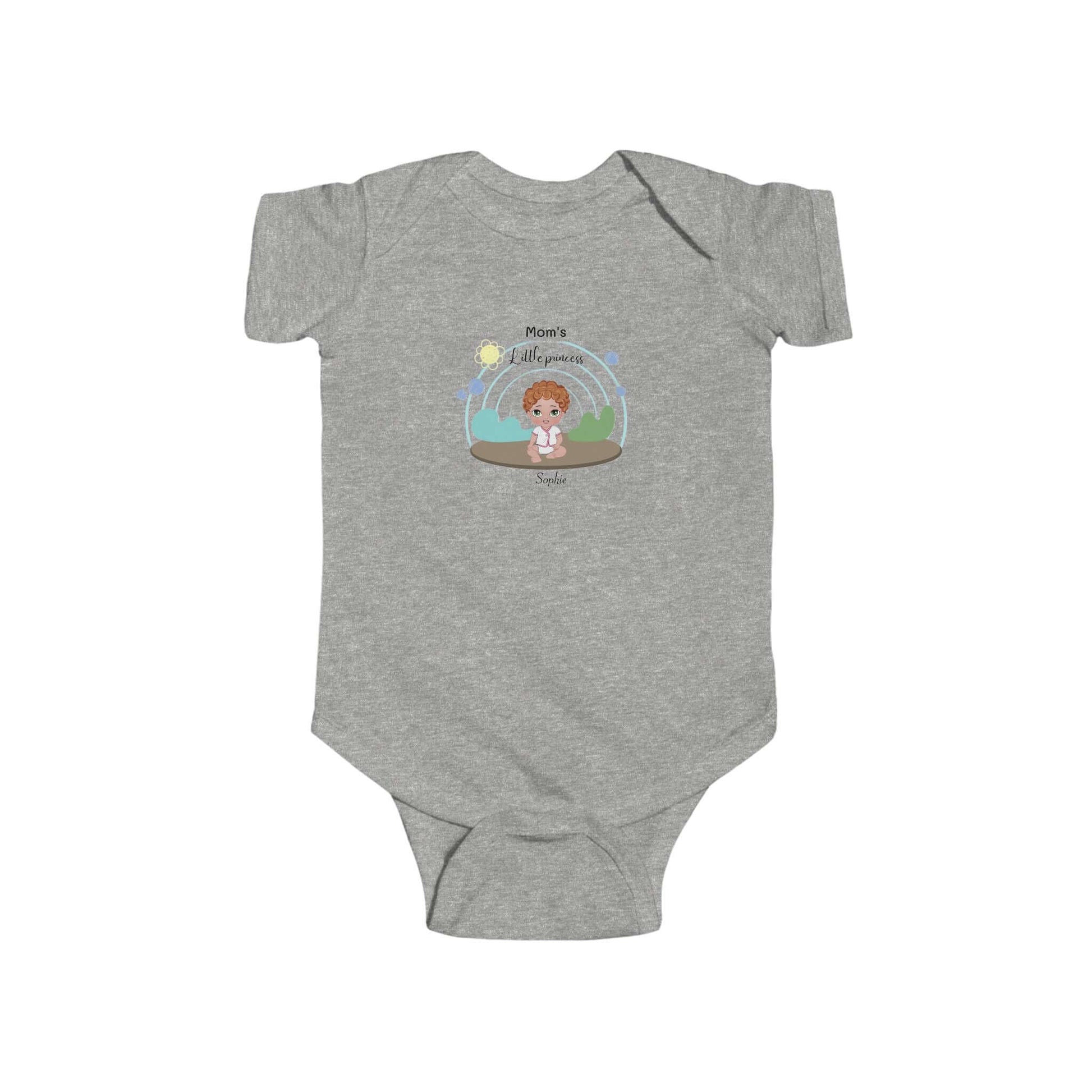Customizable infant bodysuit in gray with adorable design, perfect for newborns and baby gifts.