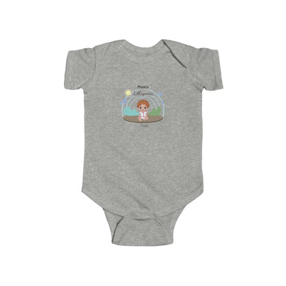 Customizable infant bodysuit in gray with adorable design, perfect for newborns and baby gifts.