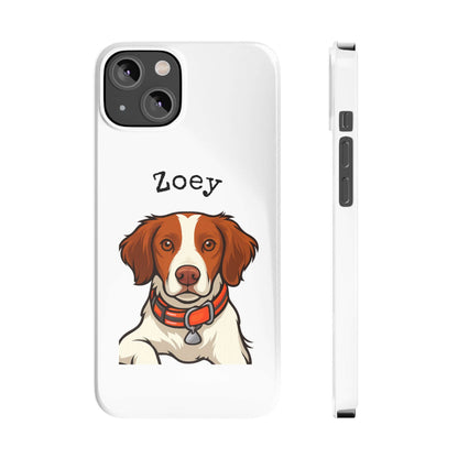 Custom dog cartoon phone case featuring a dog named Zoey with a glossy finish and impact-resistant design.