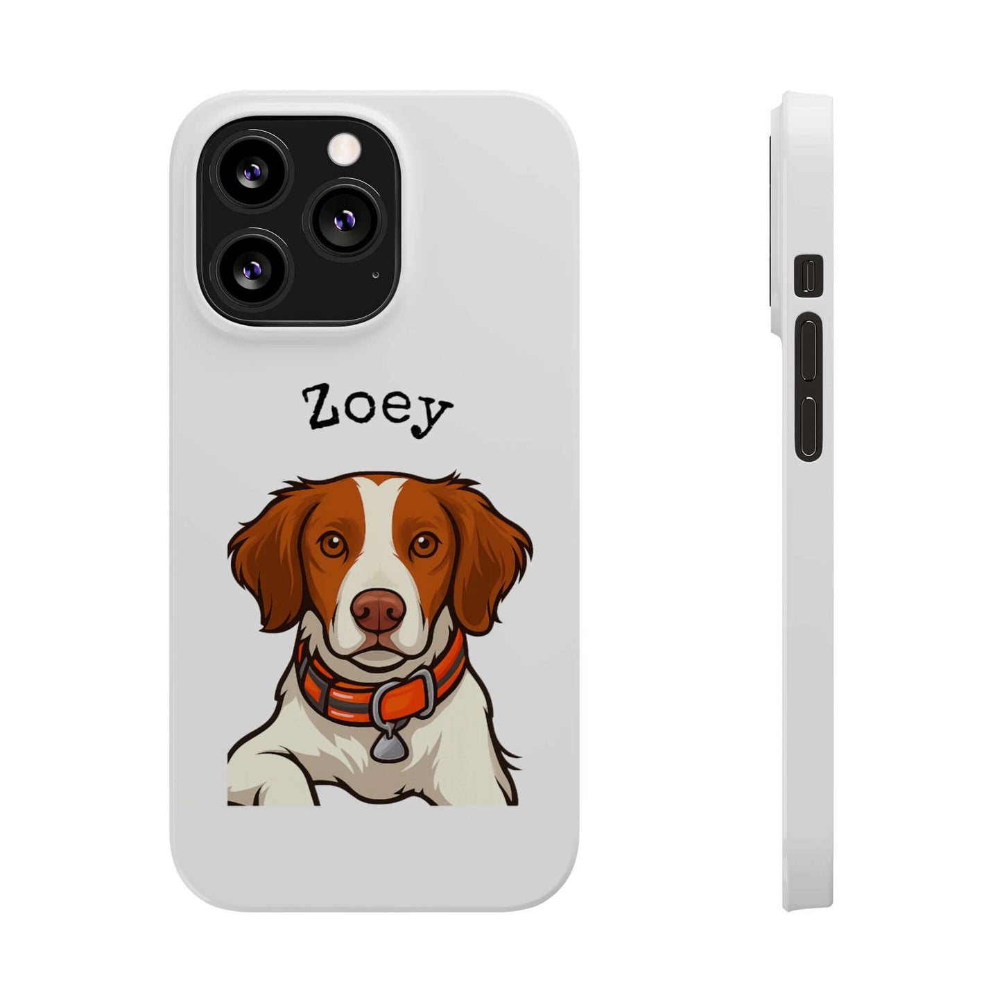 Custom cartoon phone case featuring a dog named Zoey in playful art style, perfect for dog lovers.