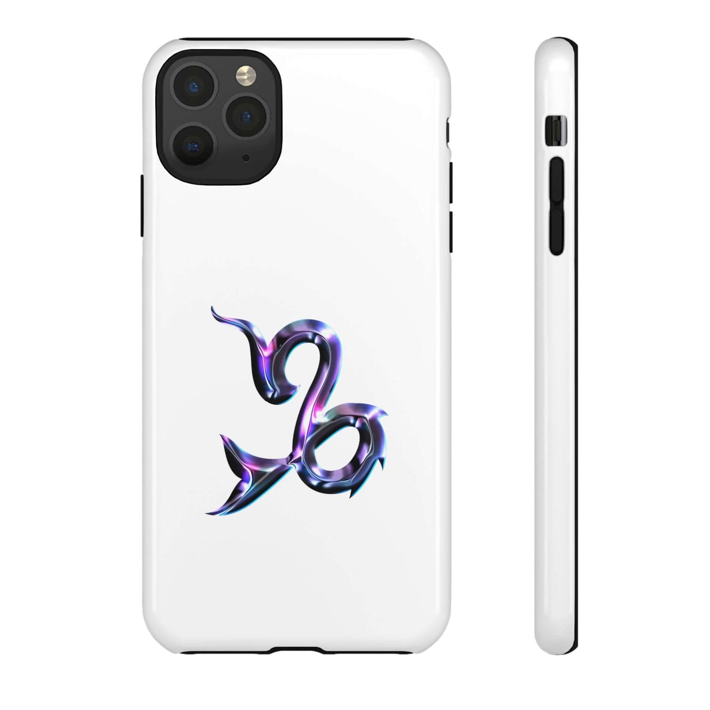 Personalized Zodiac phone case featuring a vibrant Capricorn design on a sleek white background.