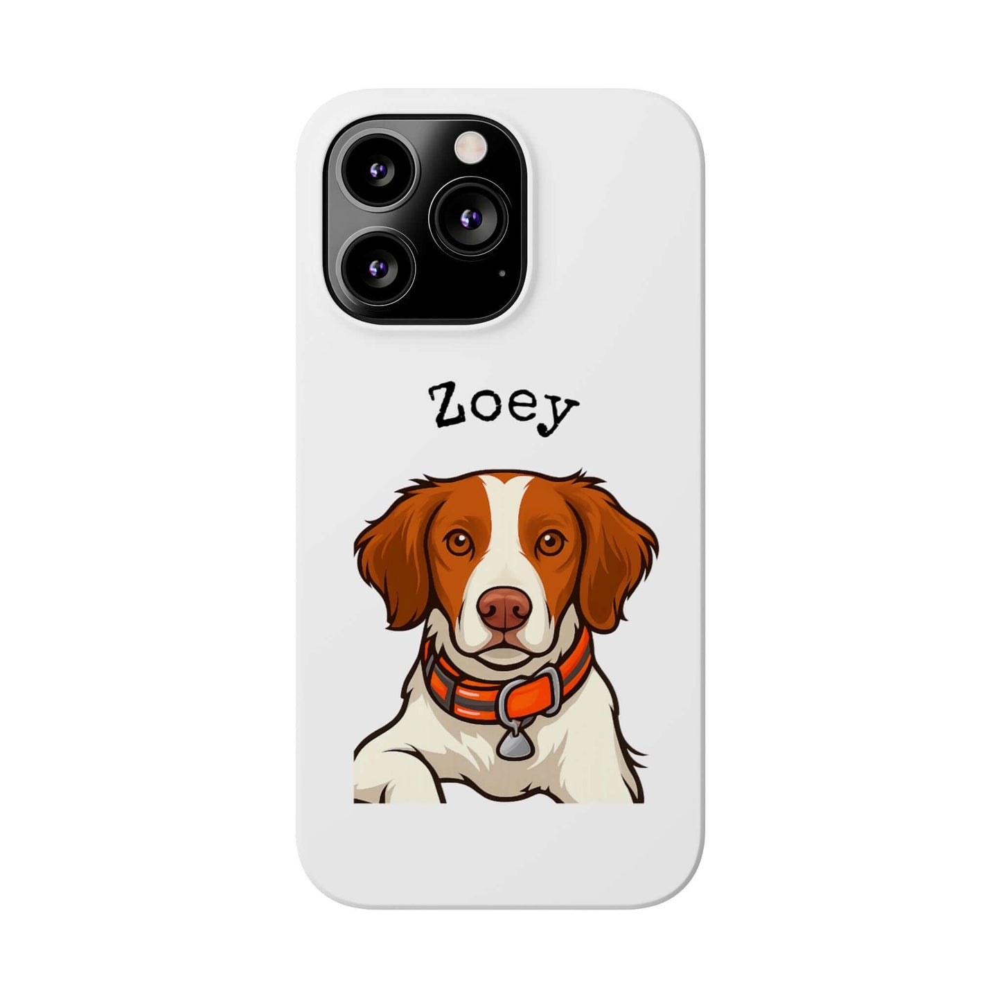 Custom dog cartoon phone case featuring a portrait of Zoey with glossy finish and personalized touch.