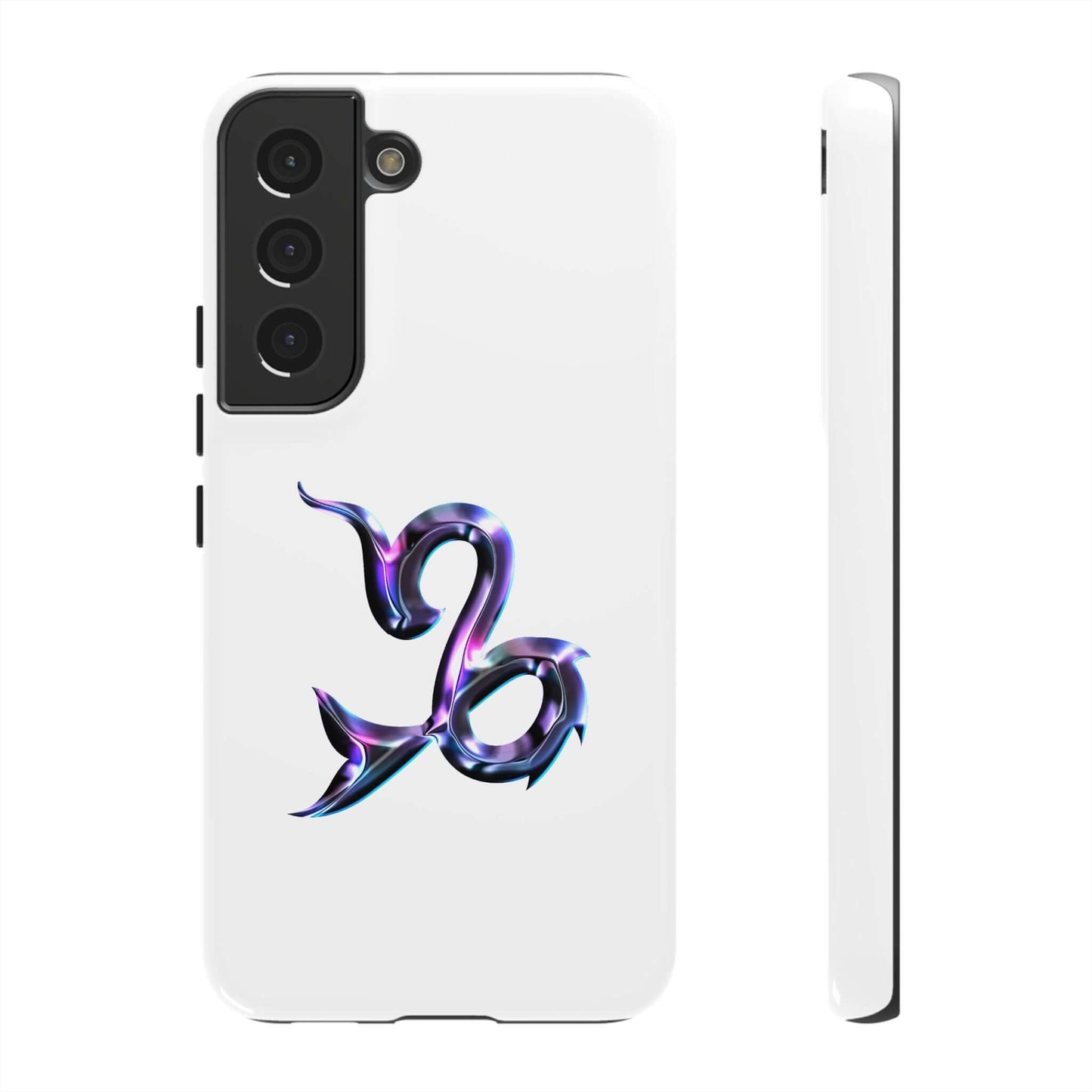 Personalized Zodiac phone case featuring a vibrant Capricorn design on a sleek white background, perfect for astrology lovers.