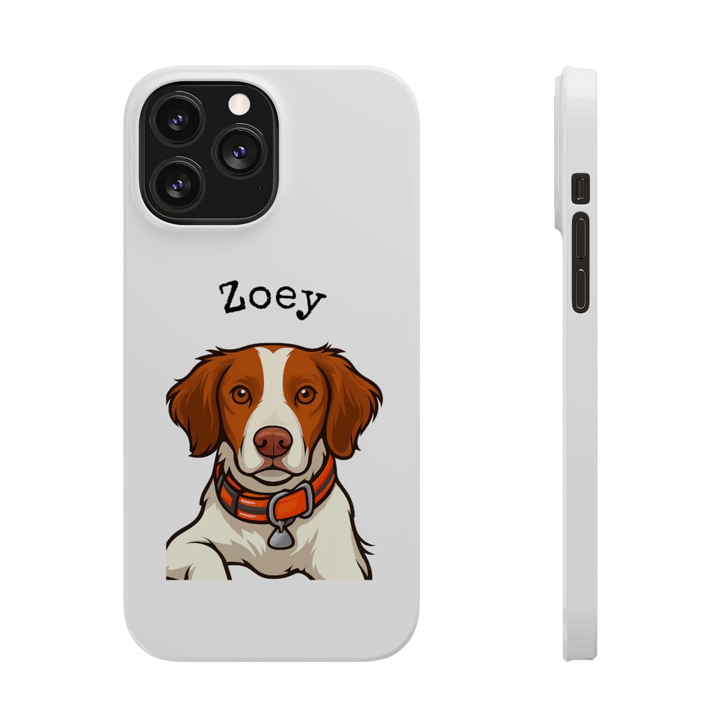 Custom cartoon phone case featuring a dog named Zoey, perfect for pet lovers.