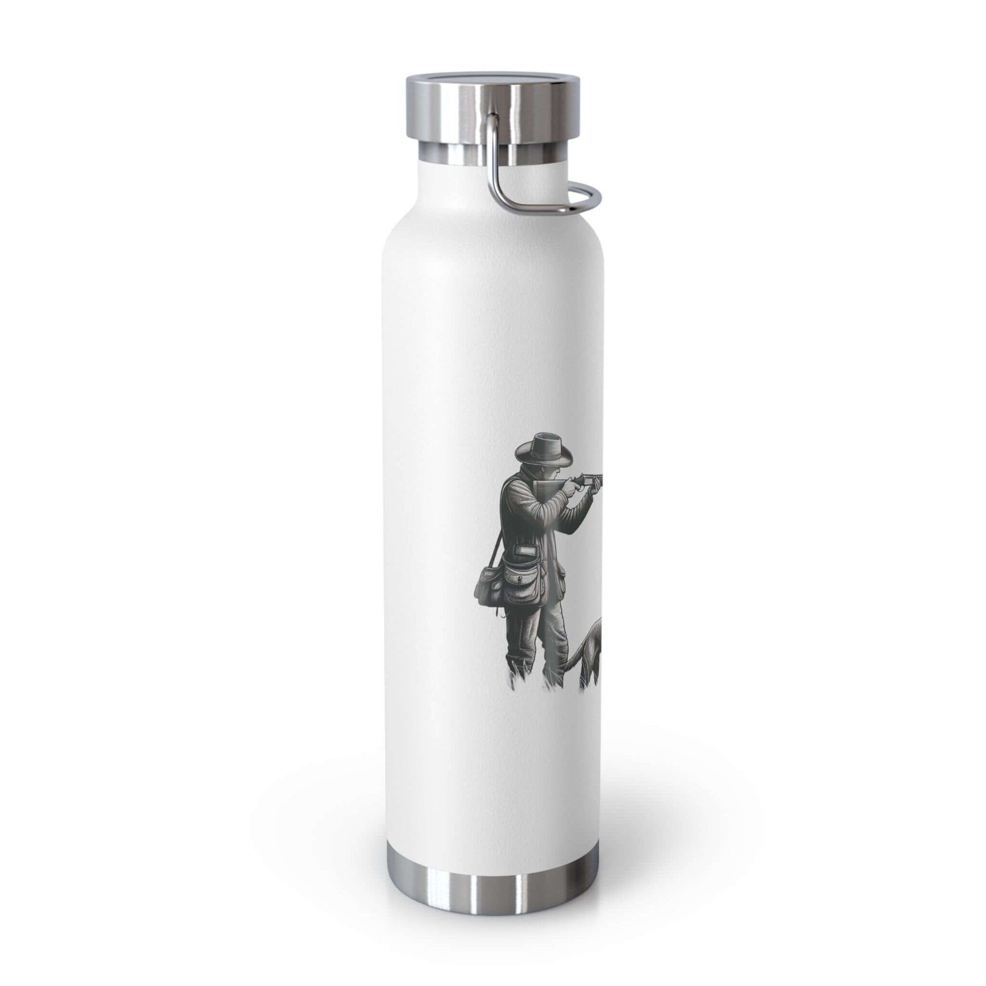 Personalized copper vacuum insulated bottle with hunter and dog design, perfect for outdoor adventures.