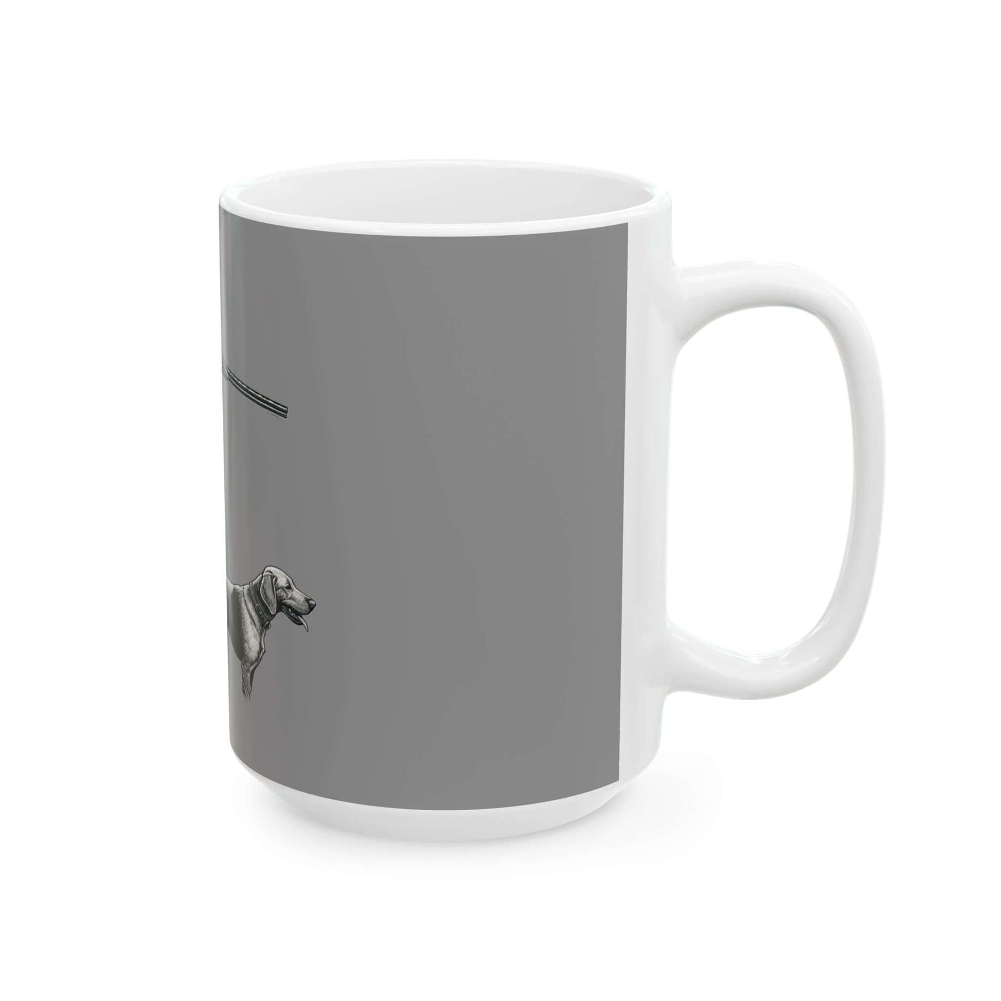 Gray personalized hunting mug featuring a stylish design, perfect for outdoor enthusiasts and coffee lovers.