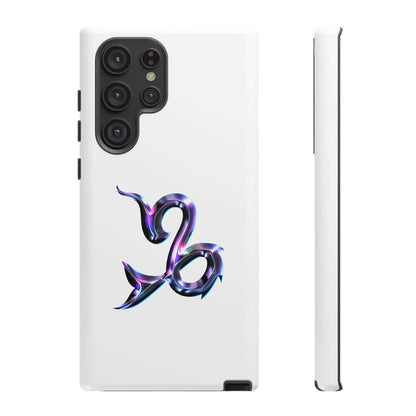 Personalized Zodiac phone case featuring a vibrant Capricorn design on a sleek white background.