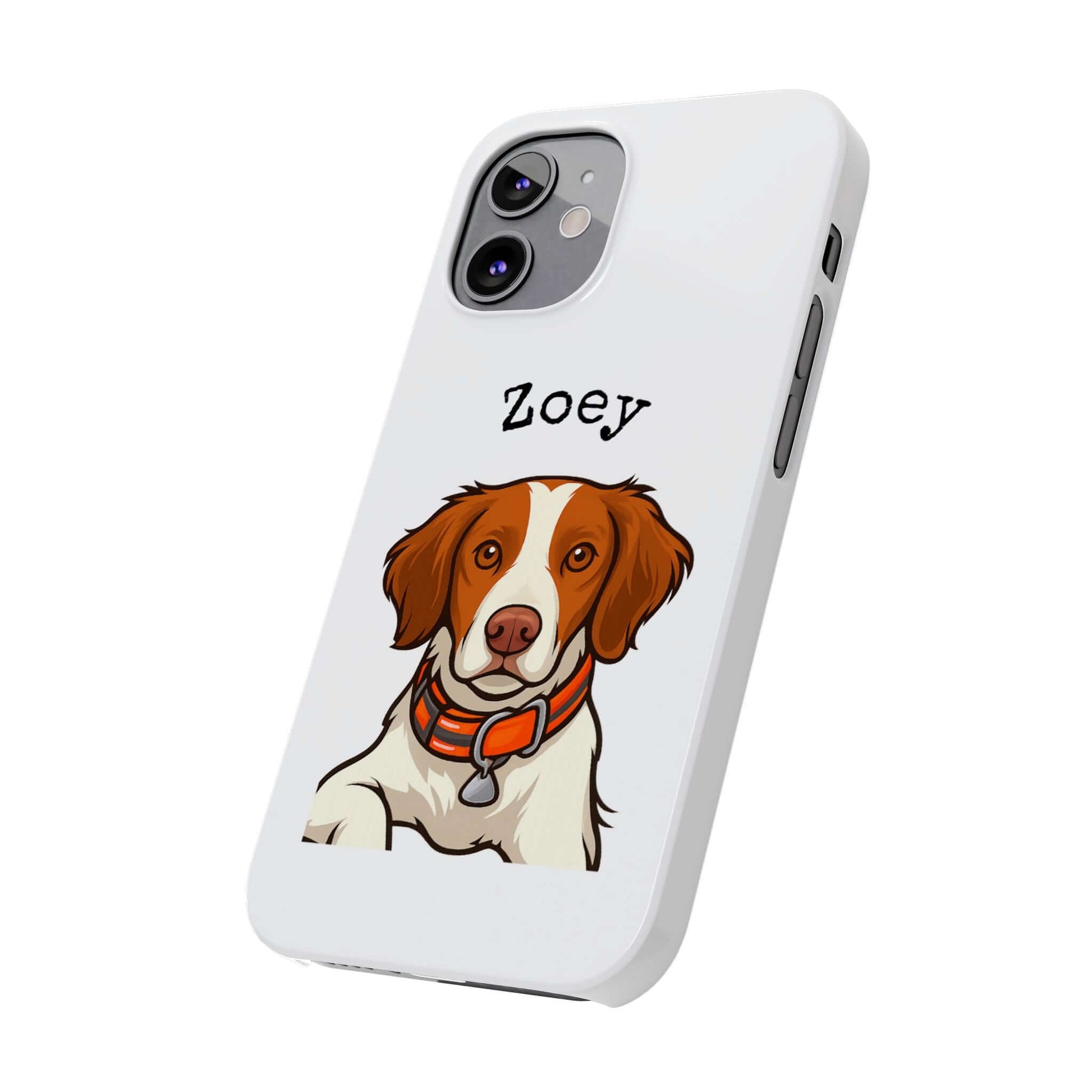 Custom cartoon dog phone case featuring Zoey, a stylish protective phone cover for dog lovers.