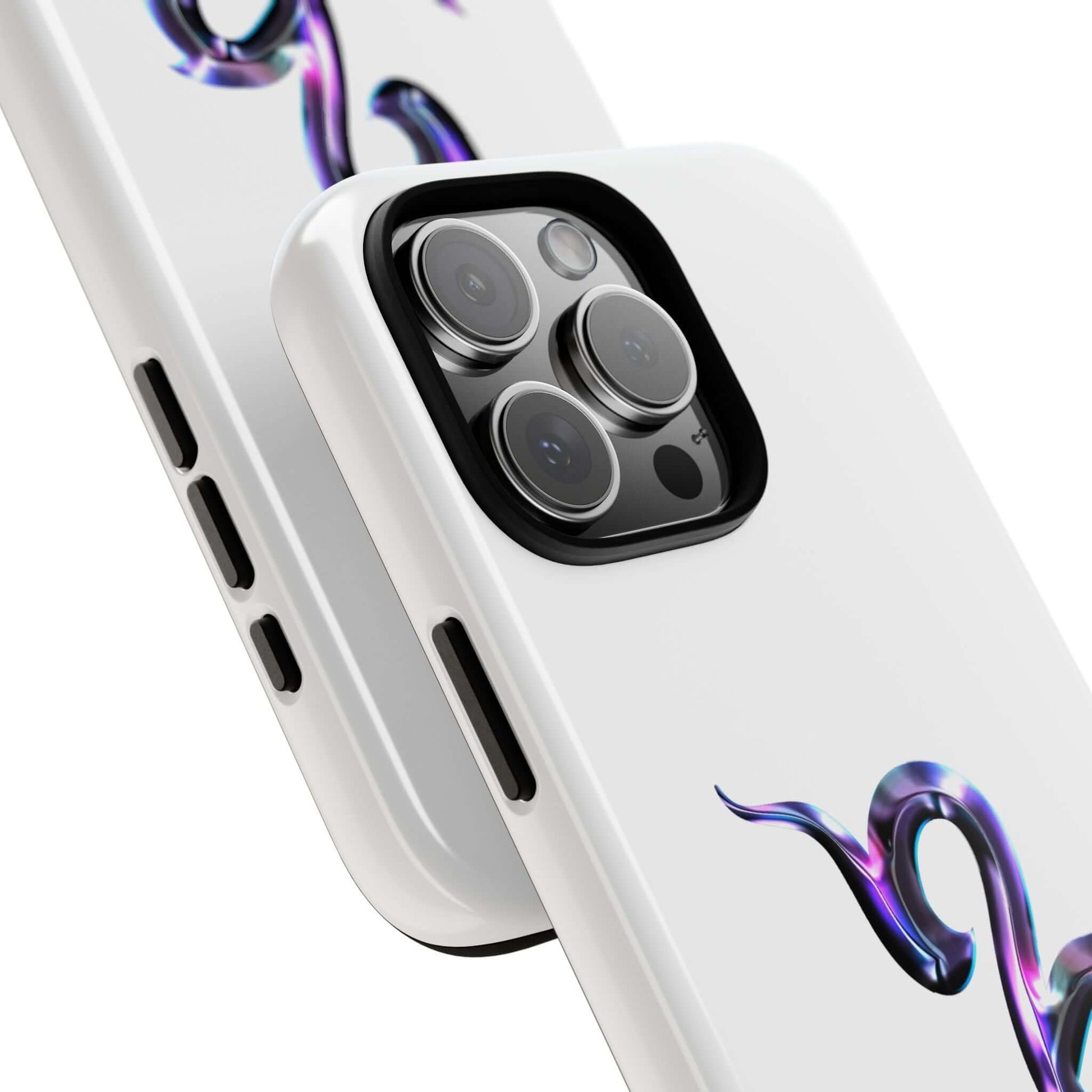 Vibrant personalized Zodiac phone case featuring a multi-color snake design on a sleek white background.
