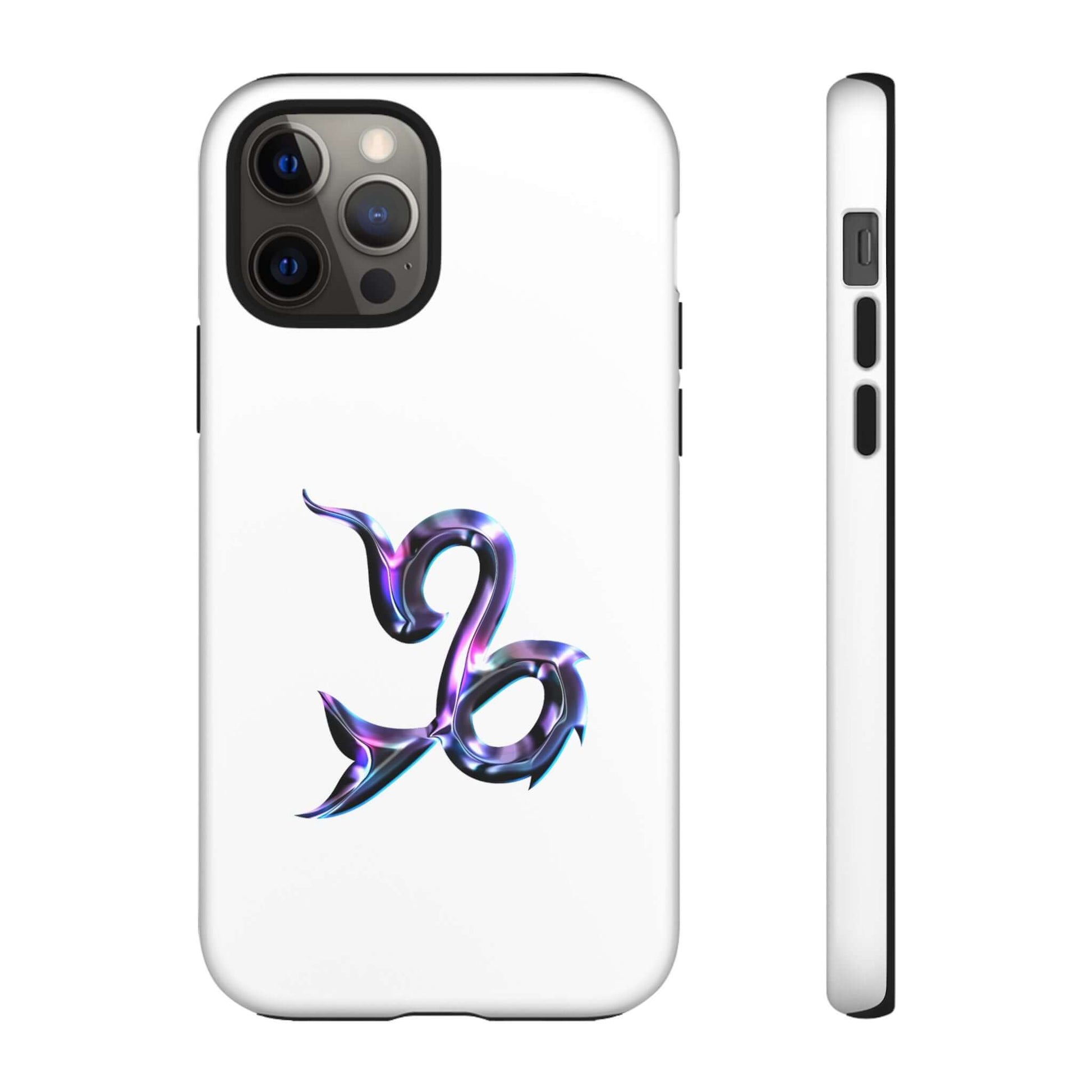 Personalized Zodiac phone case featuring a vibrant, cosmic Capricorn design against a sleek white background.