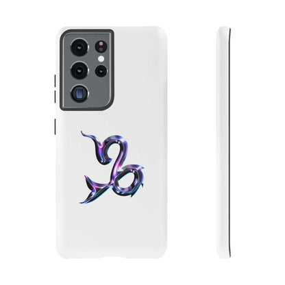 Stylish Zodiac phone case featuring a vibrant, glossy Capricorn design on a sleek white background.