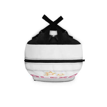 Personalized kids unicorn backpack in white with pink accents, perfect for preschool and elementary school.