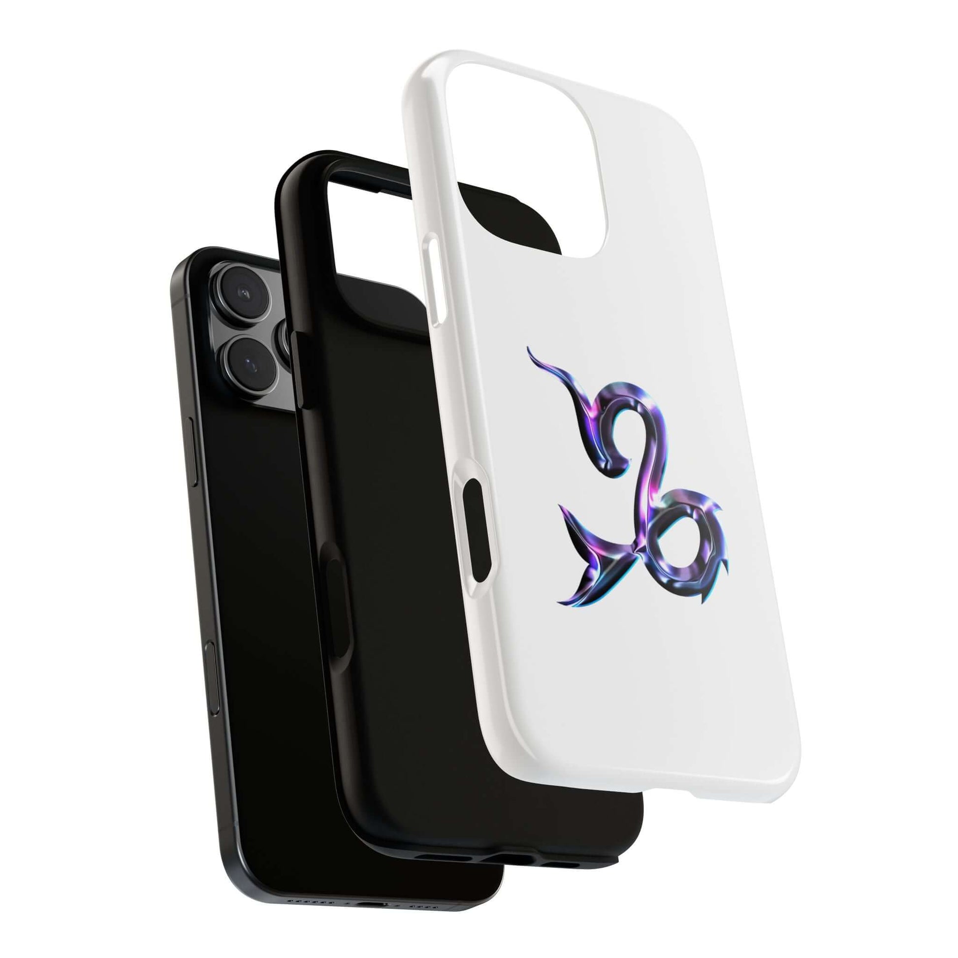 Personalized Zodiac phone case in white and black with colorful astrological design for stylish device protection.