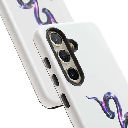 Personalized Zodiac phone case featuring a vibrant snake design in purple hues on a white background.