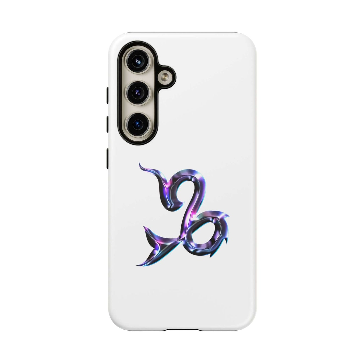 Personalized Zodiac phone case featuring a vibrant Capricorn design on a sleek white background.