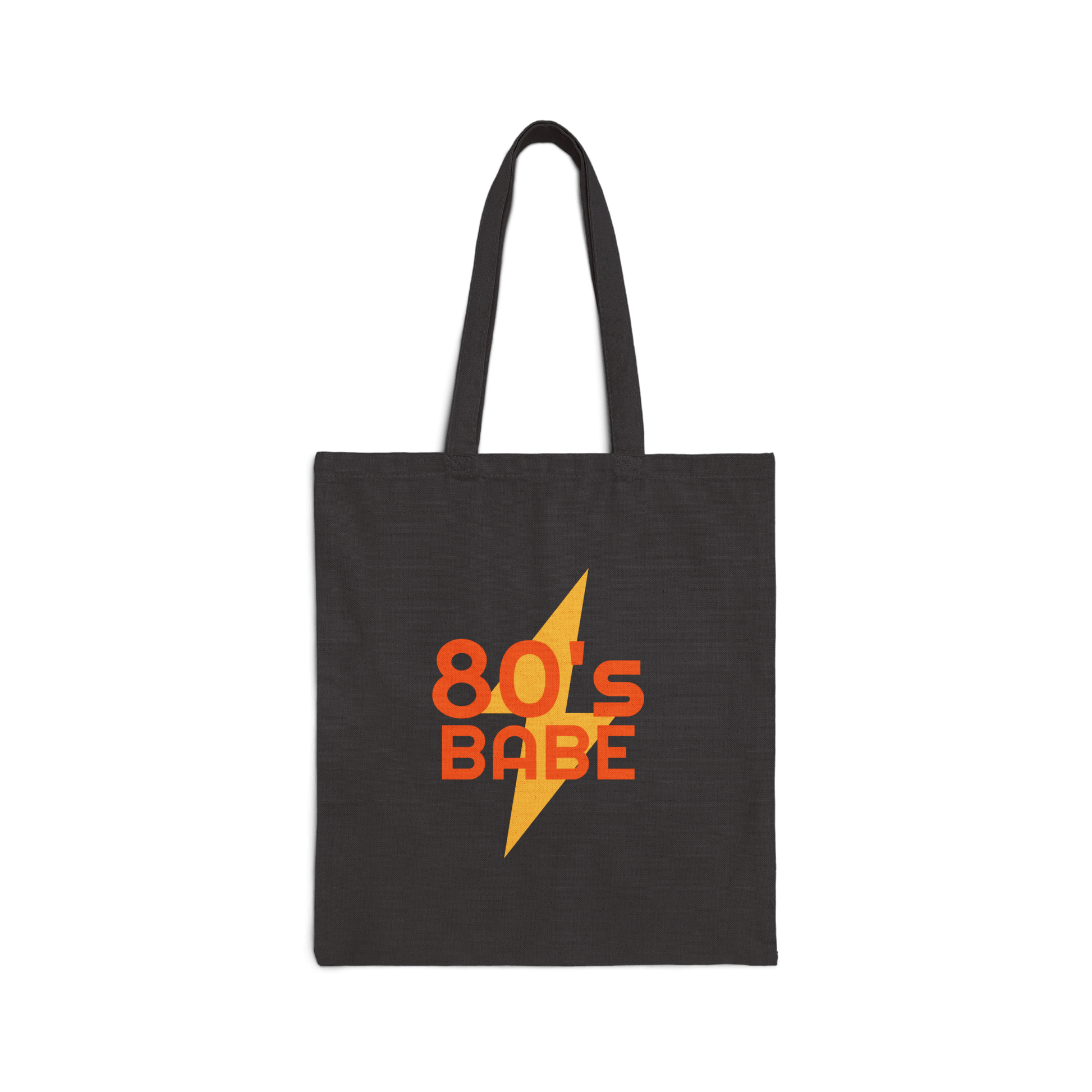 Custom Double-Sided Cotton Canvas Tote – Upload Two Designs featuring 80's Babe design on a dark background.