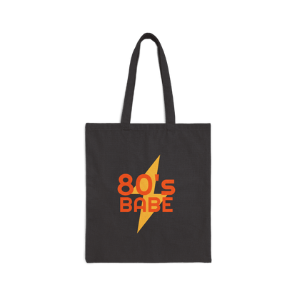 Custom Double-Sided Cotton Canvas Tote – Upload Two Designs featuring 80's Babe design on a dark background.