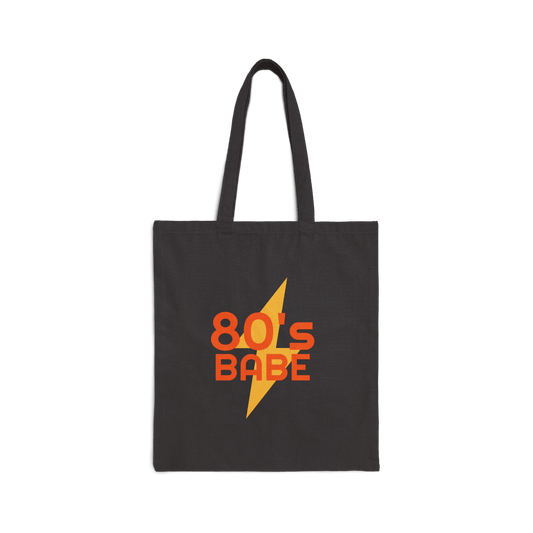 Custom Double-Sided Cotton Canvas Tote – Upload Two Designs featuring 80's Babe design on a dark background.