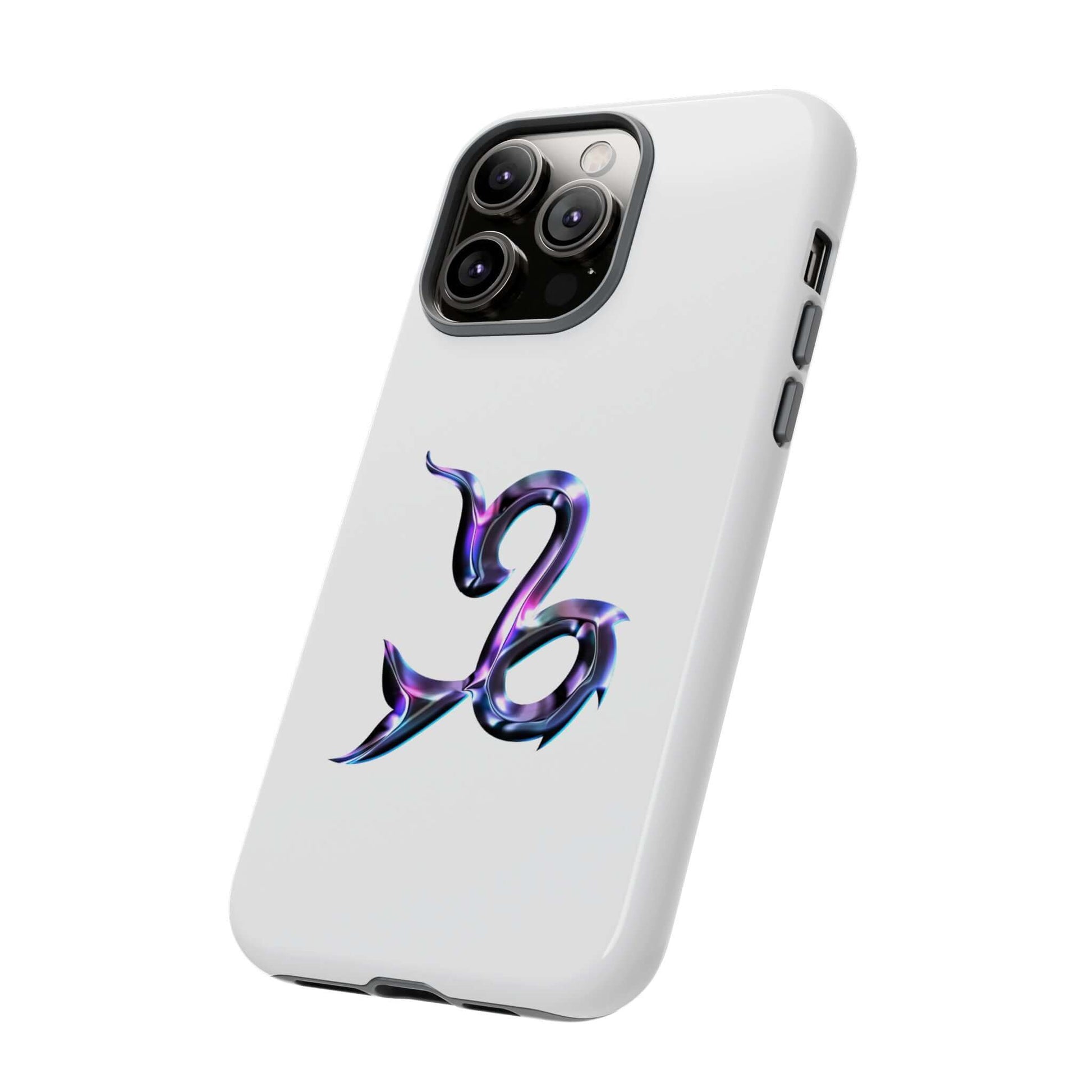 Stylish personalized zodiac phone case featuring a vibrant Capricorn design on a white background.
